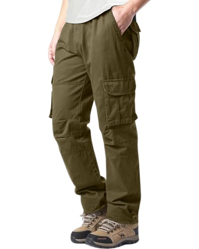 YAOHUOLE Mens Cargo Trousers Combat Work Pants Outdoor Cargo Joggers Cotton Military Trousers with Multi Pockets Khaki M
