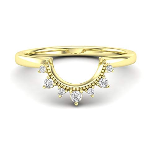 Yellow Gold Diamond Wedding Band Curved Band 14K Vintage Crown Band Filigree Scroll Band Contour Band Milgrain Band Unique Band Stackable Band For Her Antique Wedding Band Art Deco Engagement Band