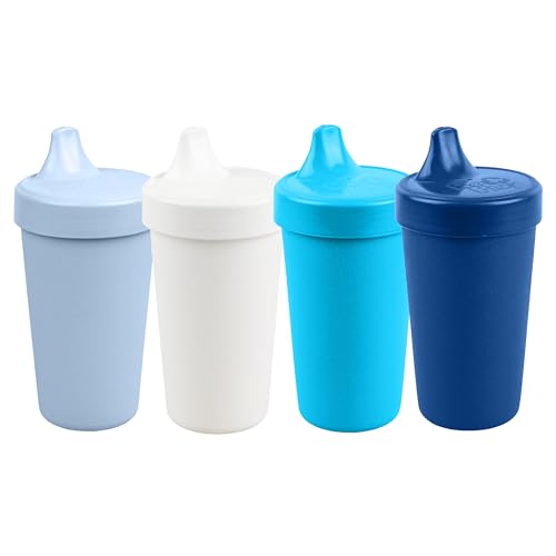 Image of Re-Play Made in USA 10 Oz. Sippy Cups for Toddlers, Pack of 4 - Reusable Spill Proof Cups for Kids, Dishwasher/Microwave Safe - Hard Spout Sippy Cups for Toddlers 3.13" x 6.25", Wave