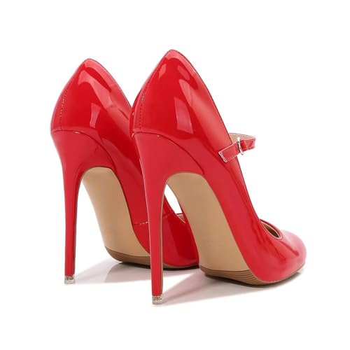 ChaiRong Zhou Women Fashion High Heels Pointed Toe Ankle Strap Pumps Stiletto Patent Leather Dress Shoes for Wedding Party Dance4