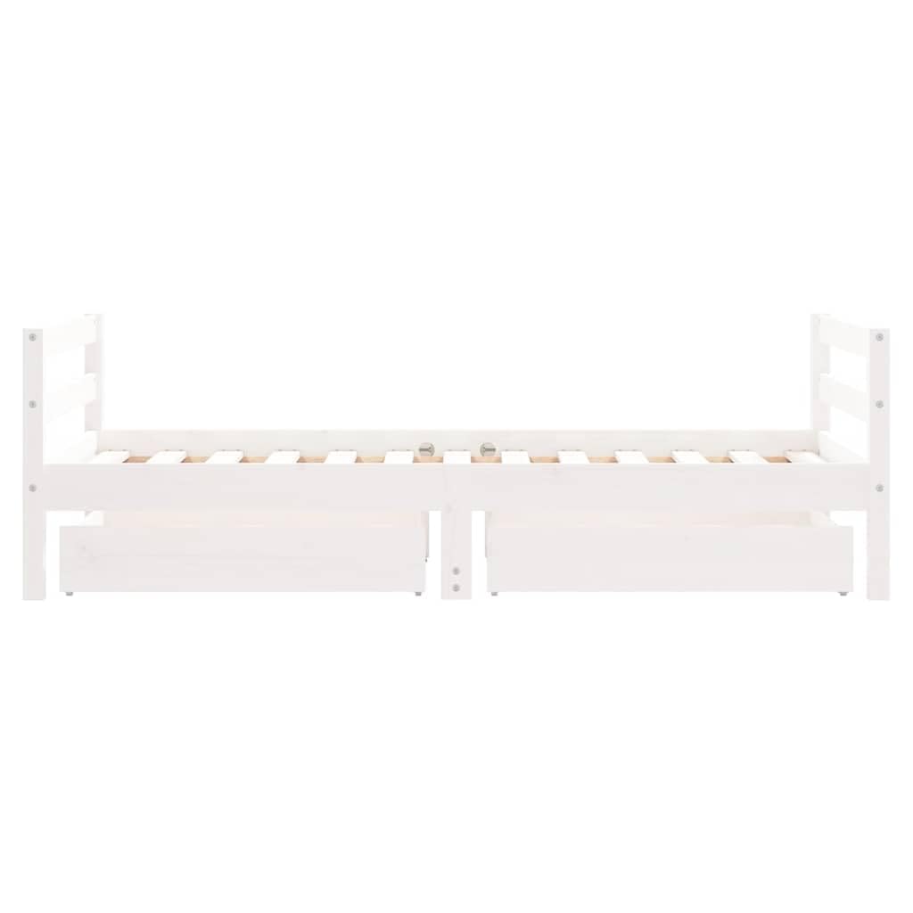 Cama infantil con cajones, color blanco, 80 x 160 cm, de madera maciza de pino para niños pequeños y niños a partir de 4 años, con espacio de almacenamiento, somier, rejilla de seguridad