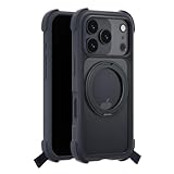 【MagEasy】 iPhone 17 Pro 対応 ケース クリア MagSafe 対応 回転 リング スタンド 耐衝撃 スマホケース マグセーフ 透明 頑丈 携帯ケース [ iPhone17Pro アイフォン17Pro 対応 Case ] Odyssey Stand M レザレットミッドナイト