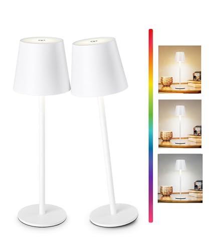 Image of Faithorse 2-Pack RGB Cordless Table Lamp,RGB 8 Modes & Touch Control Rechargeable Battery Desk Lamp, IP54 Waterproof Outdoor Table lamp for Bedroom/Outdoor/Restaurant/Camping/Bars(White)