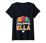 donna buon compleanno dicendo ella maglietta con collo a v