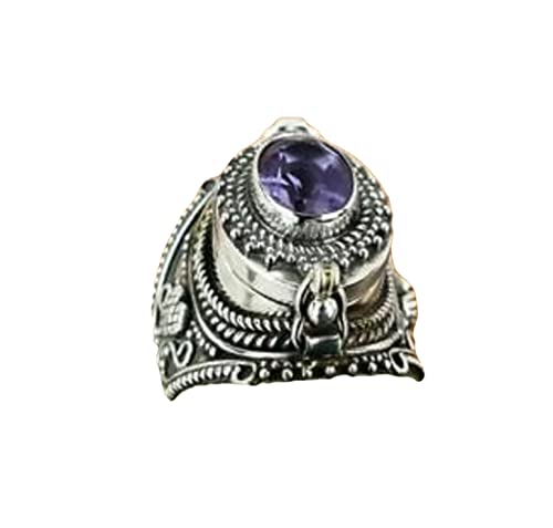 Rings Natural Amethyst Poison Ring, Sterling Silver Ring, Openable Poison Ring, Secret Box Ring, Mother Day Gift, Anxiety Ring, Fidget Ring Gift For Her BY SHREESHYAMJEWELLER