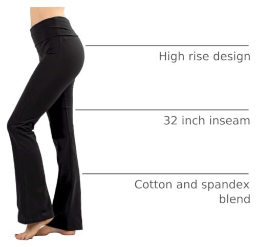 Zenana Women Fold Over Waist Cotton Stretch Flare Leg Boot Cut Yoga Pants Leggings