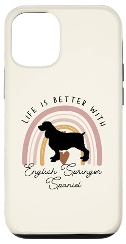 Coque pour iPhone 13 Life is Better English Springer Spaniel Rainbow Dog Mom