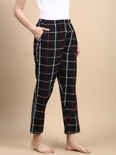 Image of KRYPTIC Women's 100% Pure Cotton Woven Pyjama | Mid Rise Relaxed Fit Full Length Nightwear Pant with Elasticated Drawstring Waistband & Side Pocket | Comfortable Lounge, Sleepwear & Casual Bottom Wear