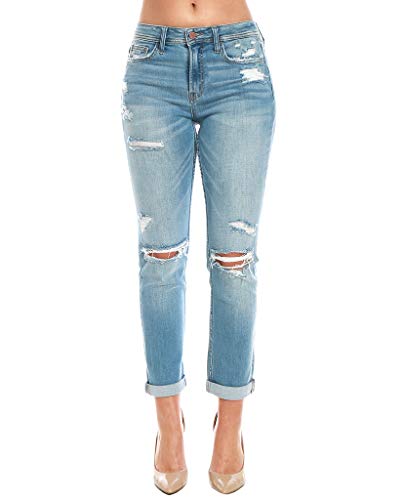Flying Monkey Boyfriend Fit Blue Distressed Denim Jeans Mid-Rise