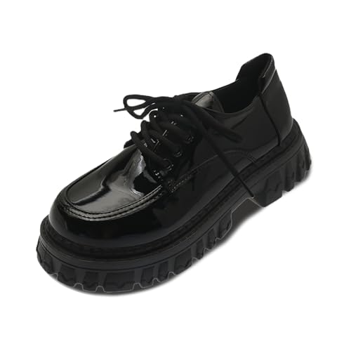 Women's Fashion Chunky Platform Oxford Shoes Patent Leather Lace-Up Wide Width Casual Comfort Business Work Dress Shoes Derby Shoes for Women