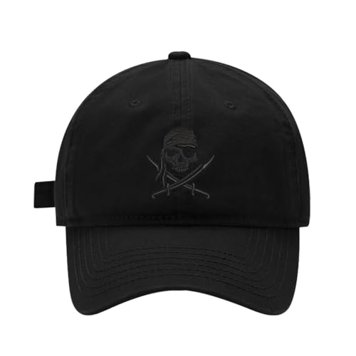 LexiuYibai Mens Baseball Caps Pirate Design Embroidered Washed Cotton Adjustable Dad Hat (Black)