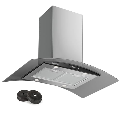 Klarstein Cooker Hood 90cm, Extractor Fan for Kitchen w/Dishwasher Safe Aluminium Grease Filter, 600 m³/h Airflow, LEDs, Touch Controls Cooker Hoods, Wall Mount Steel Fan Vent Hoods