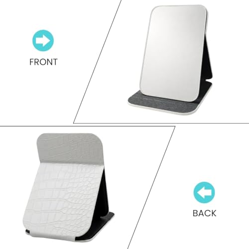 Image of Foldable Makeup Mirror with Adjustable Stand, Portable HD Vanity Mirror for Travel & Dressing Table, PU Leather Crocodile Pattern Compact Cosmetic Mirror for Women & Girls(16x11cm) (White)