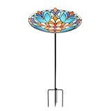 DREAM GARDEN Glass Bird Baths for Outdoors, Garden Birdbaths Birdfeeder 10" Dia Bowl with Metal Stake for Lawn Yard Decor, 24 Inch Height, Flower