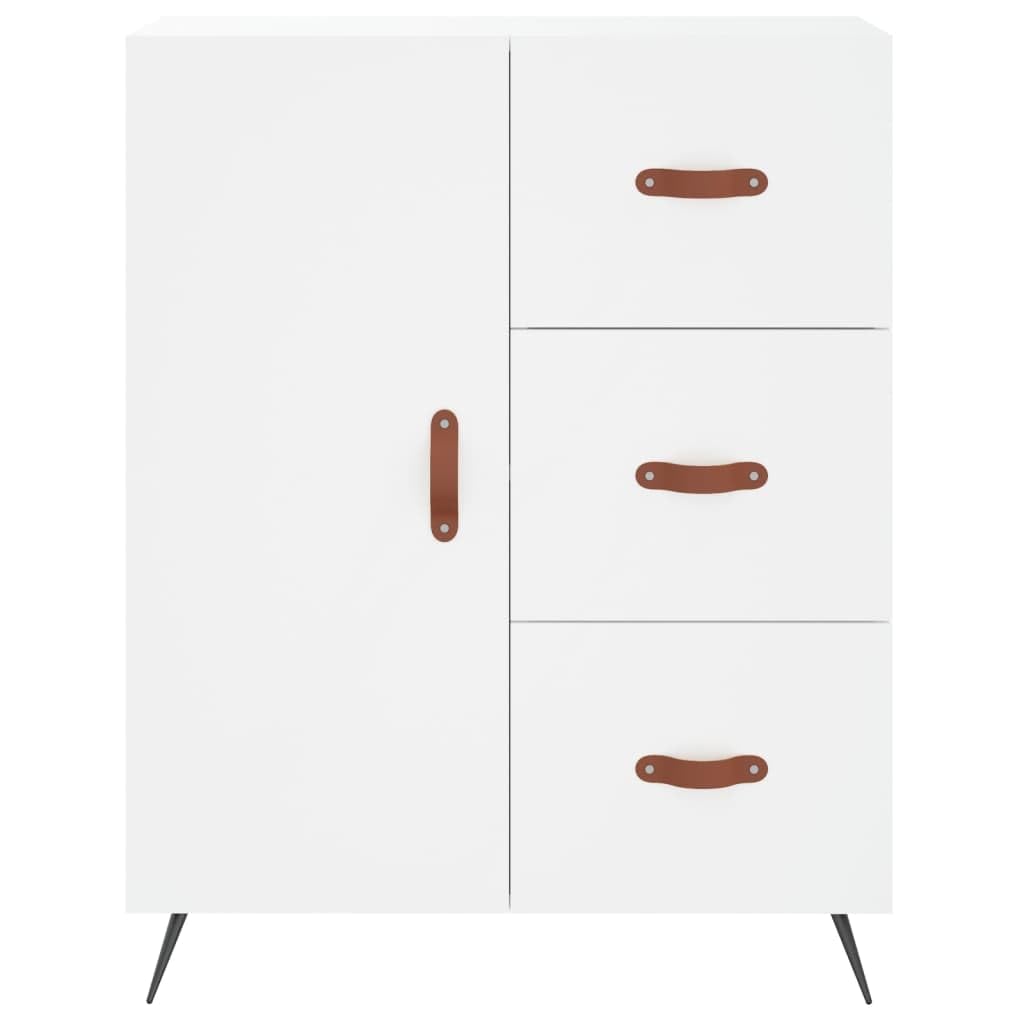 Bufet wysoki biały 69,5x34x180 cm, szafka do przechowywania z drewna inżynieryjnego z drzwiami i metalowymi nogami, duża przestrzeń do przechowywania w eleganckim wnętrzu