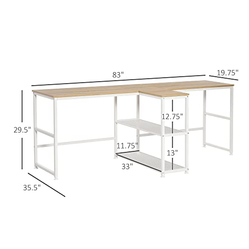 Homcom 83" Two Person Computer Desk With 2 Storage Shelves, Double Desk Workstation With Book Shelf, Long Desk Table For Home Office, Natural #TOP2