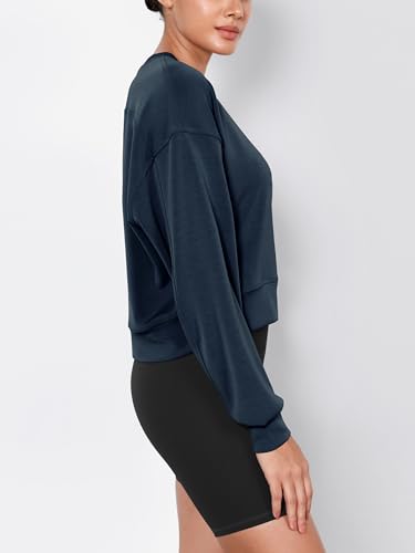 Image of ODODOS Modal Soft Long Sleeve Cropped Sweatshirts for Women Oversized Crew Neck Pullover Crop Top