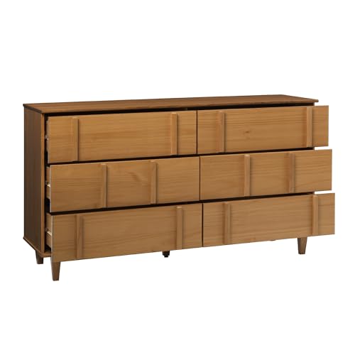 Walker Edison Contemporary Detailed 6-Drawer Solid Wood Dresser, 60 Inch, Caramel image 4