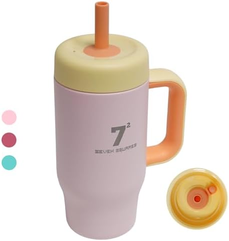 18oz Kids Tumbler with Handle Straw Spill-Resistant Lid, Children Sippy Cups Insulated Stainless Steel Water Bottle for Girls Boys, BPA-FREE