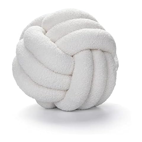 XVTRU Knot Ball Pillow Boucle Ball Throw Pillows Lamb Wool Handmade Knotted Ball Throw Pillows Home Decor Cushion Decorative Knotted Plush Pillow Cushion for Bedroom Sofa Couch Chair Milk White 11" Cover