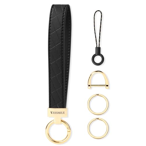 Leather Wristlet Keychain, Car Wrist Key Chain Bracelet with 2