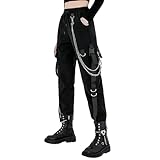 MEINVQIAOTI Black Cargo Pants for Women Techwear Women Loose Street Rock Style Casual Black Pants with Chain Goth Pants (Black,M)