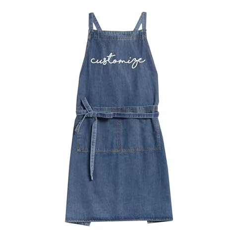 A Dash of Chic Personalized Denim Apron, Light or Dark Wash Embroidered Custom Monogram Apron, Painting Baking Barista Restaurant Cover Up (Embroidery Lettering, Light Wash) Cover
