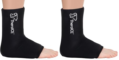 Image of TheraICE Ankle Ice Pack Wrap for Swelling & Sprained Ankle Brace for Women & Men, Cold Therapy Support Compression Socks, Plantar Fasciitis & Achilles Tendonitis Relief, Sore Feet & Heel (Pack of 2)