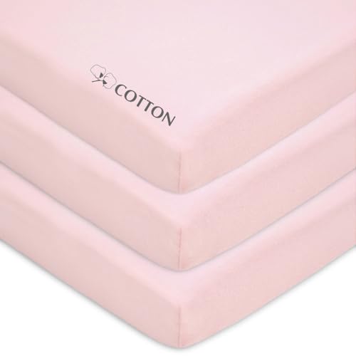 Image of American Baby Company 3 Pack 100% Natural Cotton Fitted Mini Crib Sheets 38" x 24" - Soft & Breathable Small Nesting Portable Sheets, Fits Pack N Play Mattresses, Pink, for Boys & Girls