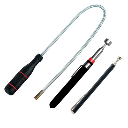 Kzouenzu Acier Inoxydable Aimant Telescopique + Tige Aimantée Flexible[3 Pièces], Aimant Telescopique, Pour Vis, Écrous, Clés, Pièces Métalliques,...