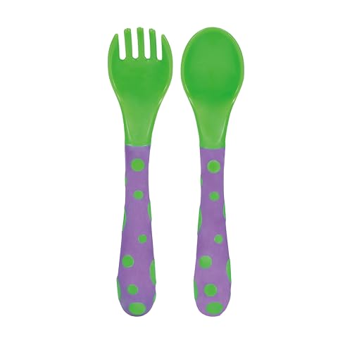 Image of Nuby Toddler Spoons and Forks Set for Self-Feeding - 4 Pack - Toddler Utensils with Easy Grip Handles for Kids - Dishwasher Safe - 12+ Months - Red /Blue & Lavender /Green
