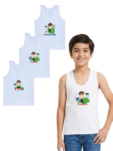Image of BODYCARE Kids Boy's Regular fit Benten Printed Vest 100% Cotton Vest for Boys | Skin Friendly | Lightweight | Sleeveless Design | Pack of 3