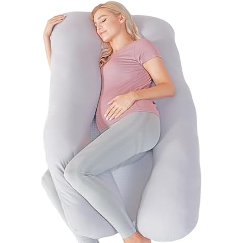 JOHNPEY Pregnancy Pillow for Sleeping Cooling, 100% Muslin Full Body Maternity Pillow, Support for Back, Legs, Belly, HIPS - Side Sleeper Pillow (LightGray,55in) Cover