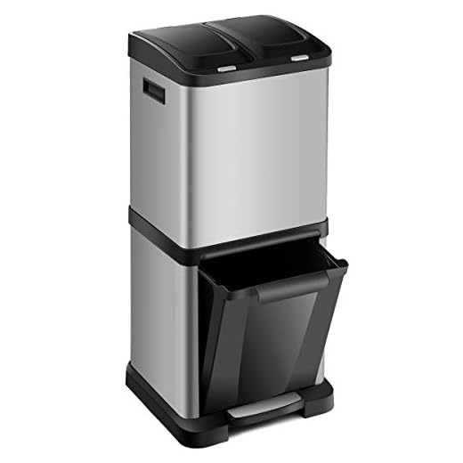 Goplus Step Trash Can & Recycle Bin, 32 L/ 8.5 Gallons Stainless Steel Triple Compartment Classified Garbage Bin with Three Plastic Inner Buckets and Carry Handles (8.5 gallons)