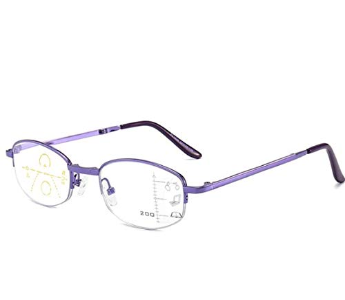 JTDSQDC Metal Folding Anti-Blue Glasses Inner Progressive multifocal Reading Glasses Smart Zoom Distance Glasses Dual-use Reading Glasses Suitable for All face Shapes of Men and Women