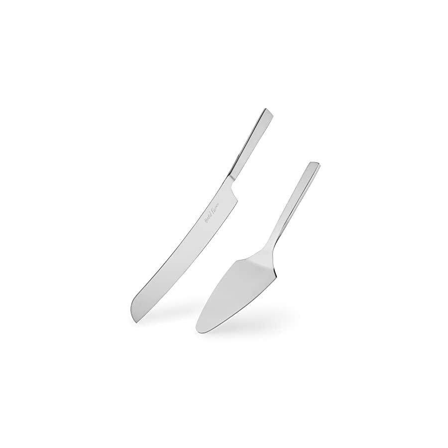 OQZZ HEIDEL Essence Cake Knife and Server Set - Premium Stainless Steel Cake Server Set with Solid Handles - Wedding Cake Knife Set for Parties and Events - Lovely Bridal Shower or Engagement Present