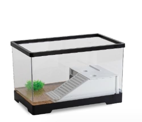 Xemuar カメの水族館の水浴びプラットフォーム 登山プラットフォーム エコ アクリル プラスチック繁殖ボックス 水の循環 小型水槽 (39.5*20.5*22.5CM)