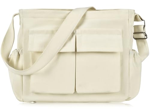 Large Vintage Canvas Messenger Shoulder Bag for Women Men Messenger bag Travel Crossbody Bag with Multiple Pockets