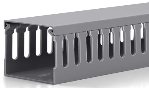 Image of ZhiYo 2 inch H x 2.4 inch W Cable Management Raceway, 95in Under Desk Channel, Grey | Slotted Wire Duct, 4Pack, 23.6in Each, Heavy-Duty PVC Cable Management for Server Racks, Network Cables & Electrical Cabinets