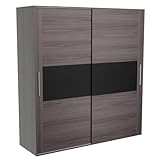 Homey - Armario Dos Puertas Correderas con Altillo Modelo Leina para Dormitorios de Matrimonio o Individuales, Medidas: 180 cm (Ancho) x 208 cm (Alto) x 55 cm (Fondo)