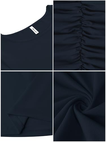 Image of Missufe Women's Long Sleeve Slim Ruched Bodycon Dress 2025 Trendy Fall Casual Round Neck Sheath Knee Length Outfits Clothes
