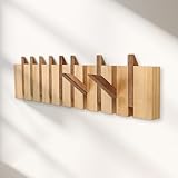 DARCKLE Coat Rack Wall Mount, 10 Hooks Wood Solid Hidden Wall Hook Piano Key Hook for Wall Art, Umbrella, Coats, Keys, Robe (Acacia & Pine)