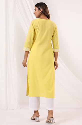 Image of Janasya Women's Pure Cotton Embroidered Straight Kurta