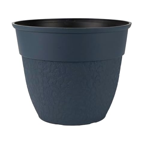 The HC Companies 16 Inch Brookhaven Decorative Round Planter - Lightweight Premium Resin Plant Pot with a Stonelike Texture for Indoor Outdoor Use, Slate Blue Cover