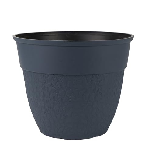 The HC Companies 16 Inch Brookhaven Decorative Round Planter Lightweight Premium Resin Plant Pot with a Stonelike Texture for Indoor Outdoor Use Slate Blue