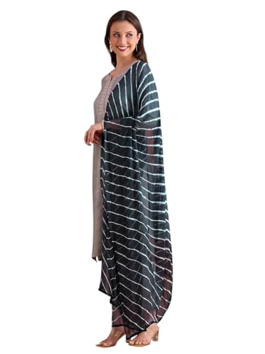 Image of DUPATTA BAZAAR Women's Leharia Dupatta with Pom Pom Lace