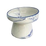 Handmade Elevated Raised Food Bowl, Ceramic Cat Food or Water Bowl, Stress Free, Anti Vomiting, Whisker Friendly (Blue)