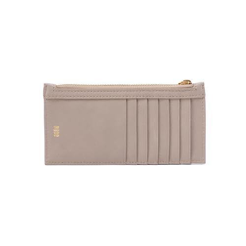 Image of HOBO Carte Minimalist Wallet Card Holder with Zip Pocket - Pebbled Leather Slim Wallet with 11 Card Slots & ID Window for Women, Travel Ready Design - Taupe