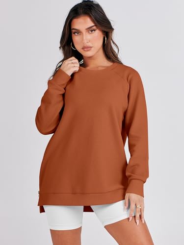 ANRABESS Women's Oversized Sweatshirts Crewneck Long Sleeve Tunic Pullover Shirts Side Zipper Hoodies 2025 Fall Clothes2