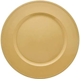 13-in. Gold Plastic Chargers with Beaded Rims